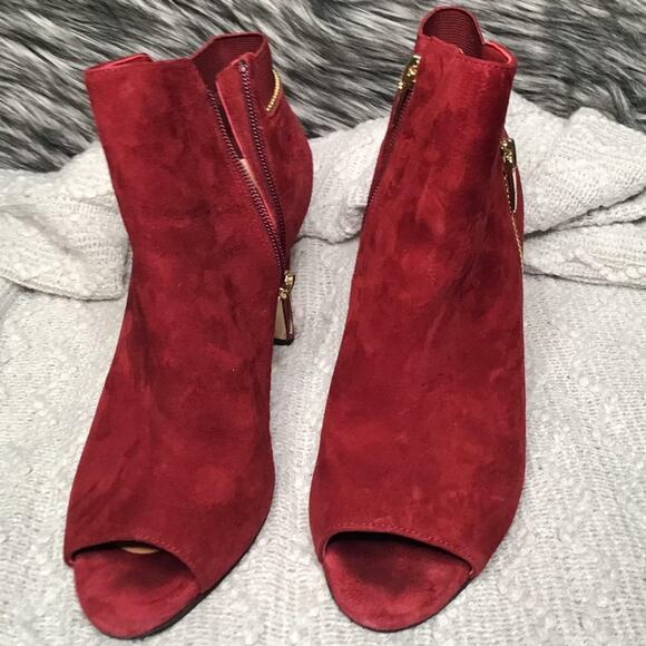 Marc Fisher Shoes - Marc Fisher Dark Red Suede Peep Toe Booties 7M